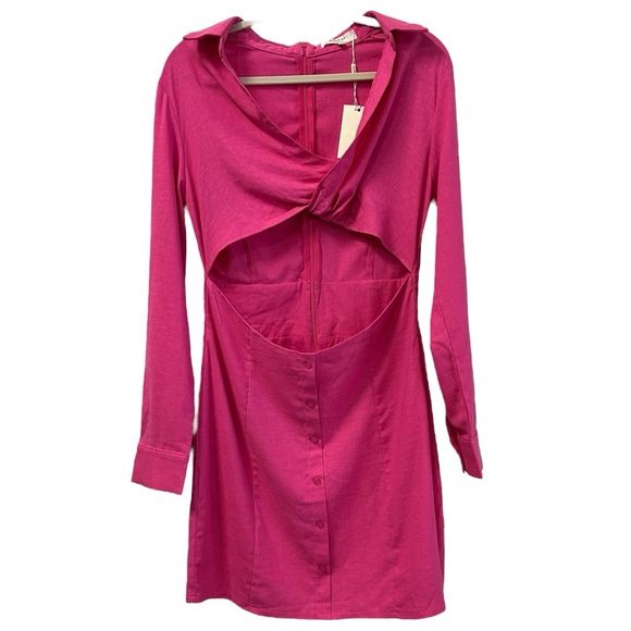 Simmi London Women’s NWT Pink‎ Cut Out Long Sleeve Shirt Style Dress Sz 12 - Picture 1 of 5